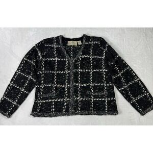 Design Options PHILIP JANE GORDON cardigan sweater Medium Black Gray Silk Wool